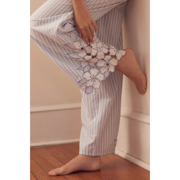 The Wren Boxer Pants by Anthropologie: Embellished Edition Striped Floral  XL - Picture 1 of 4
